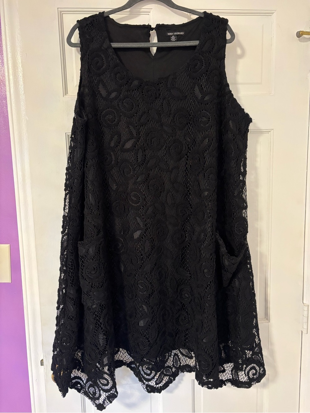 Nina Leonard Black Lace Sleeveless Tunic 3X